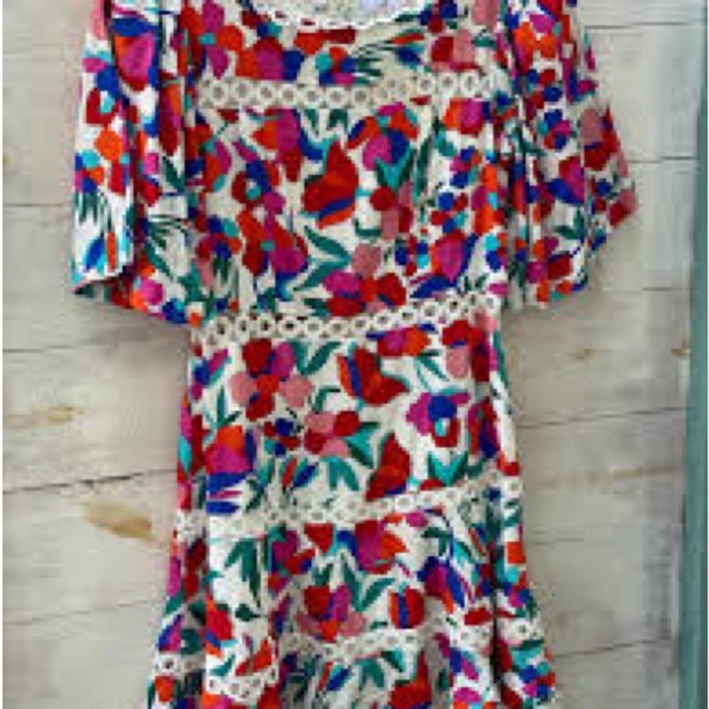 Oliveaceous Floral Multicolor Dress with Lace Accents
